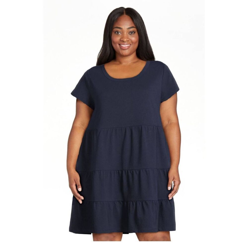 NWT Time and Tru Plus Size XXL Tiered 100% Cotton Mini Dress in Navy Blue